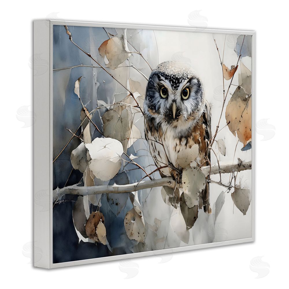 Franklyn Gregory Hoot Owl on Autumn Branch White Framed Giclee Wall Art