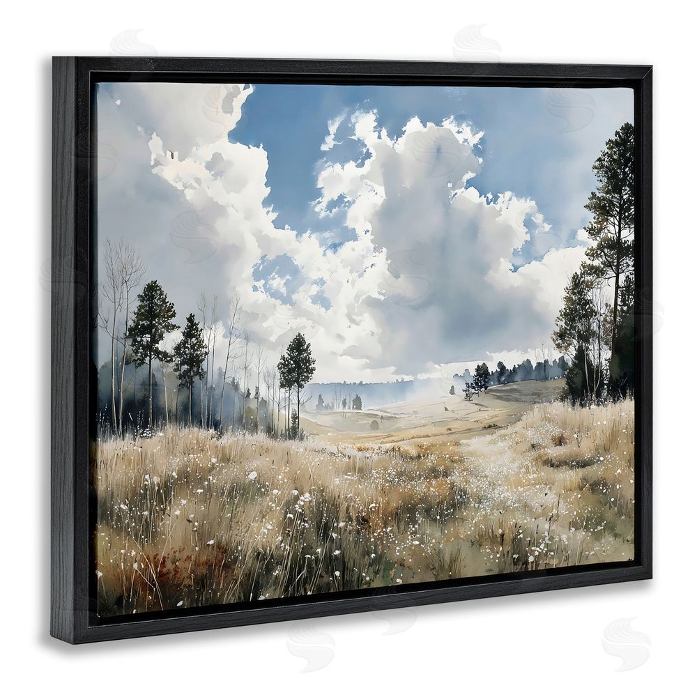 Franklyn Gregory Blue Kissed Landscape Black Floating Frame Stretched Canvas Wall Art Print