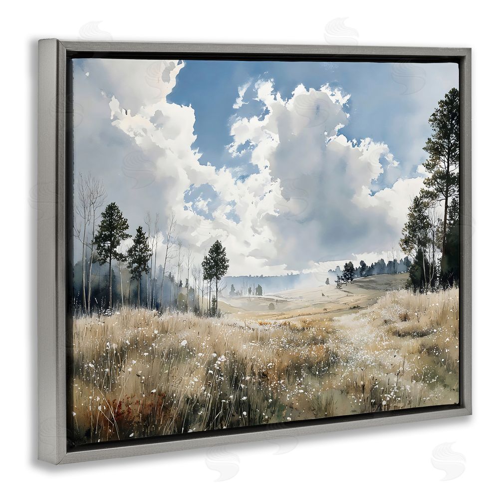 Franklyn Gregory Blue Kissed Landscape Gray Floating Frame Stretched Canvas Wall Art Print