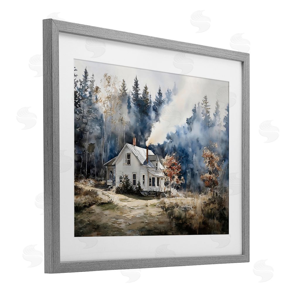 Franklyn Gregory Indigo Smoke at Woodland Cottage Gray Framed Print Under Glass Wall Art