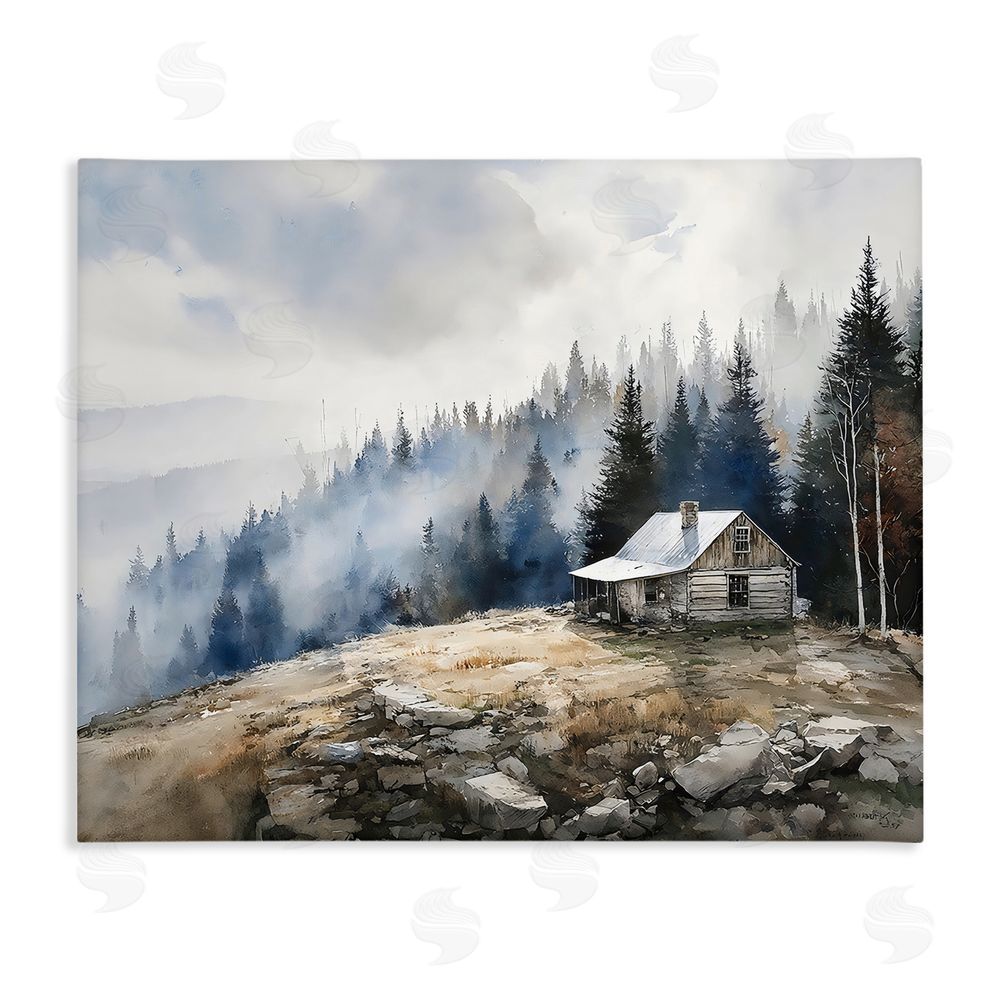 Franklyn Gregory Misty Cabin on Ridge Stretched Canvas Wall Art