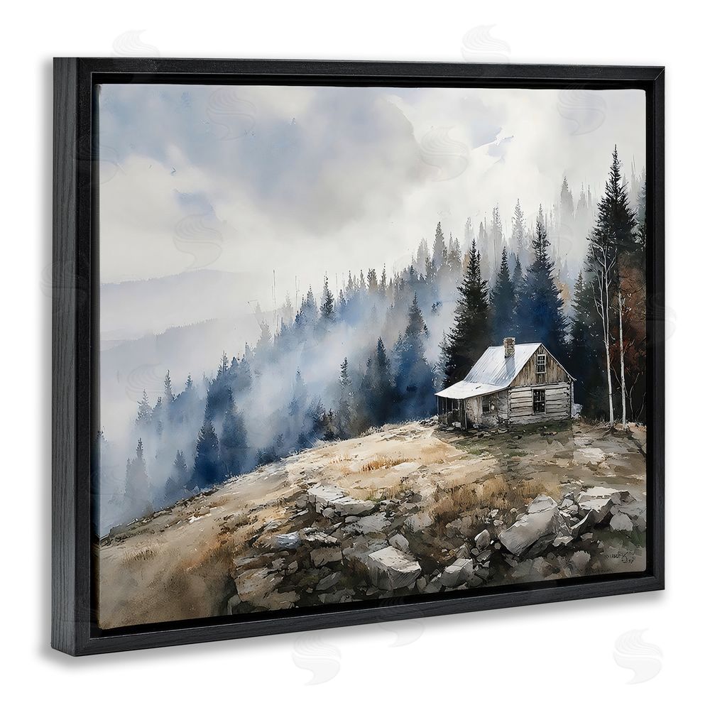 Franklyn Gregory Misty Cabin on Ridge Black Floating Framed Canvas Wall Art