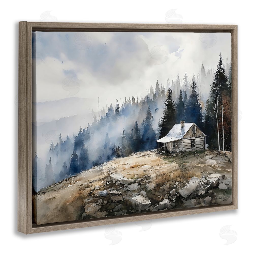 Franklyn Gregory Misty Cabin on Ridge Brown Floating Framed Canvas Wall Art