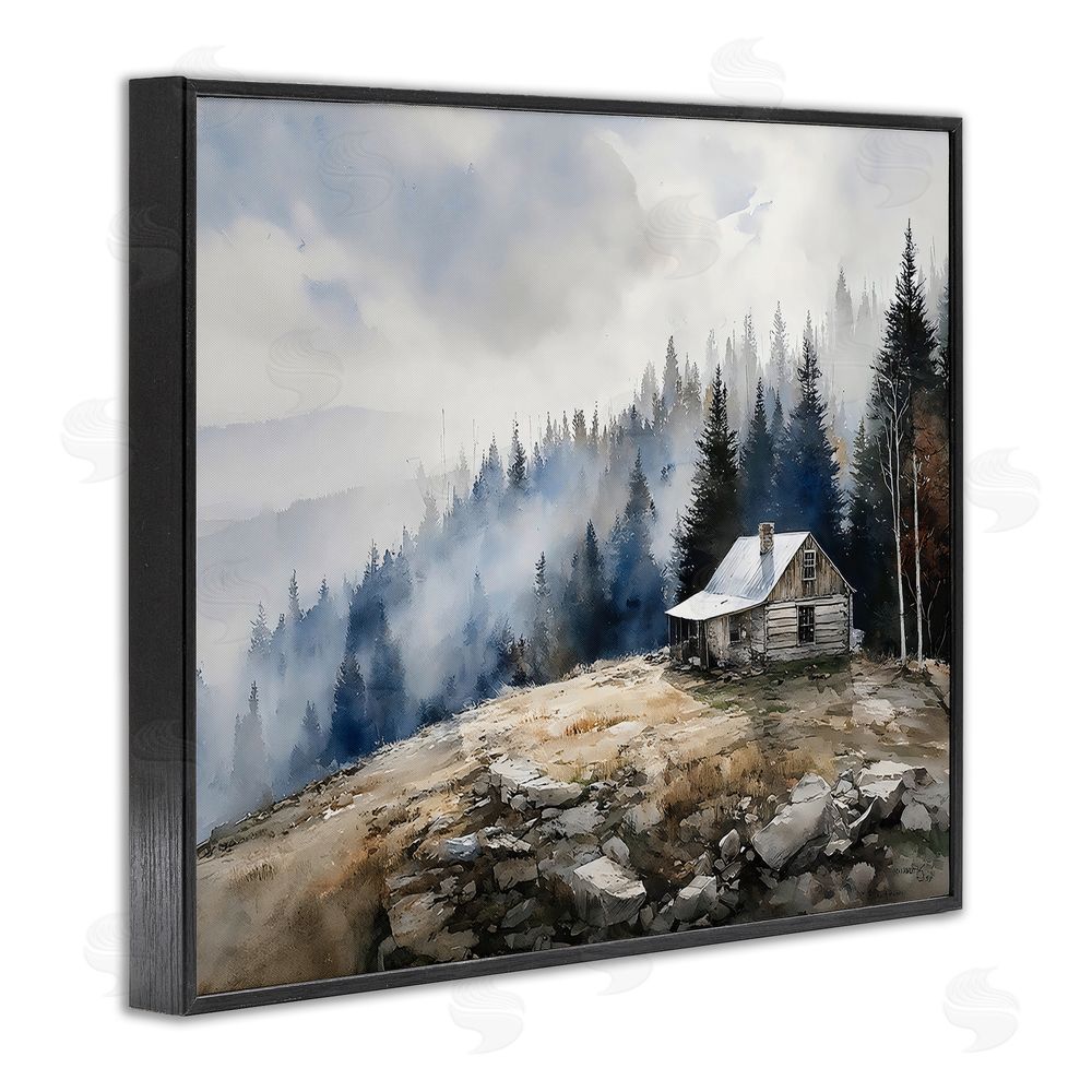 Franklyn Gregory Misty Cabin on Ridge Black Framed Giclee Wall Art