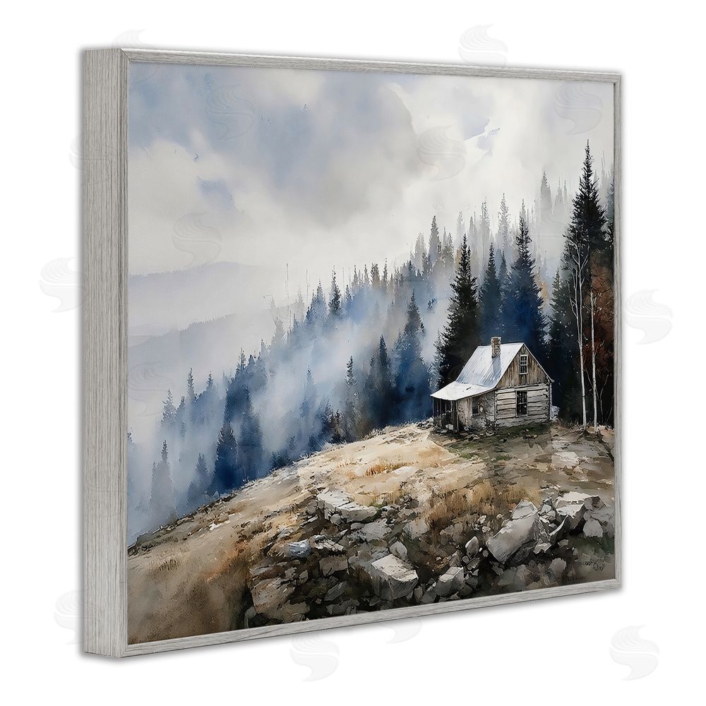 Franklyn Gregory Misty Cabin on Ridge Gray Framed Giclee Wall Art