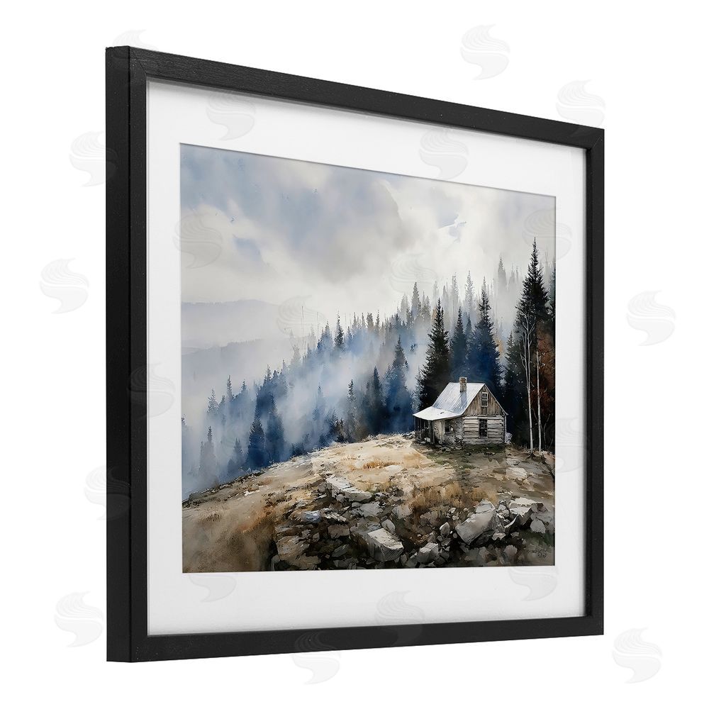 Franklyn Gregory Misty Cabin on Ridge Black Framed Print Under Glass Wall Art
