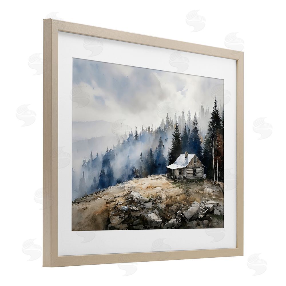 Franklyn Gregory Misty Cabin on Ridge Brown Framed Print Under Glass Wall Art