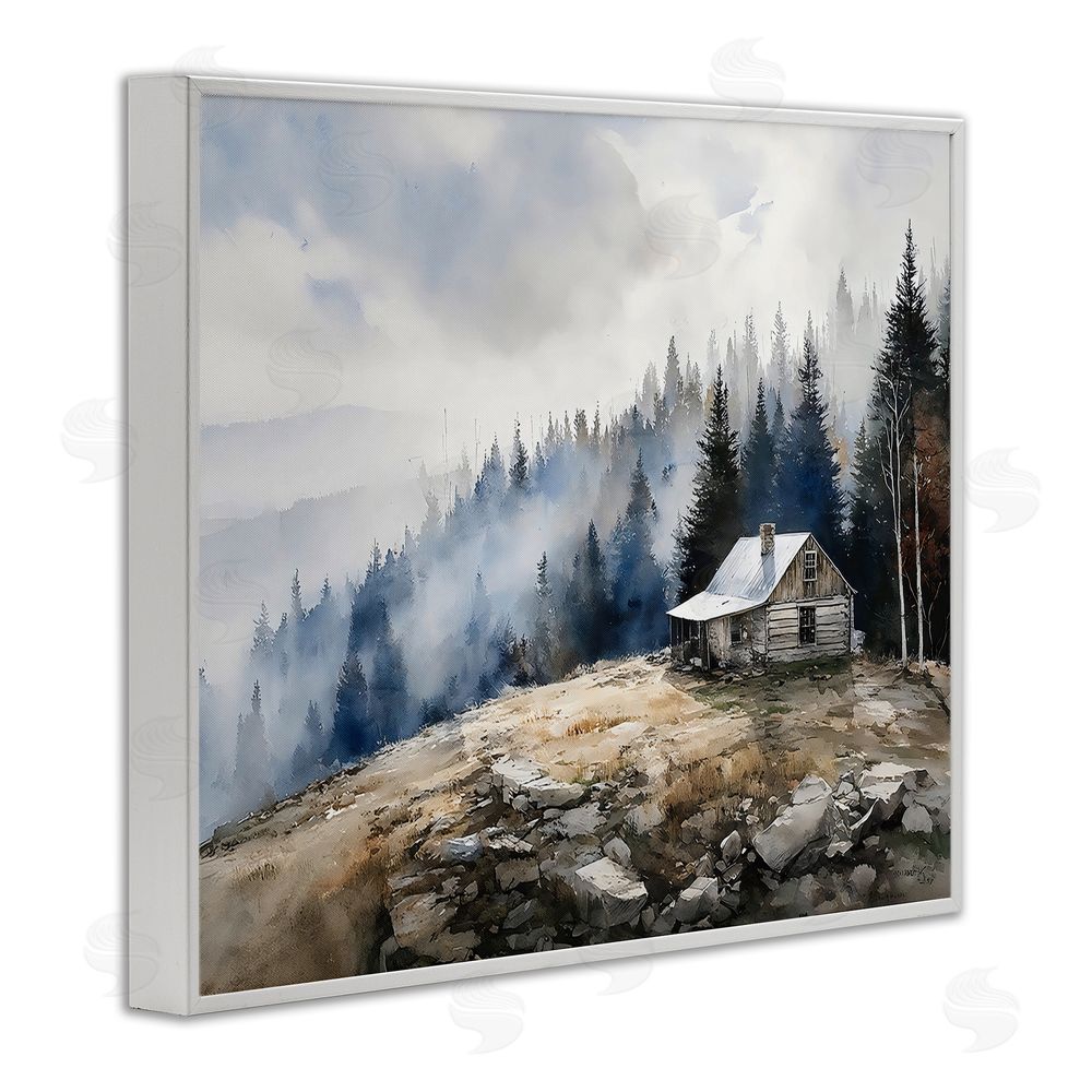 Franklyn Gregory Misty Cabin on Ridge White Framed Giclee Wall Art