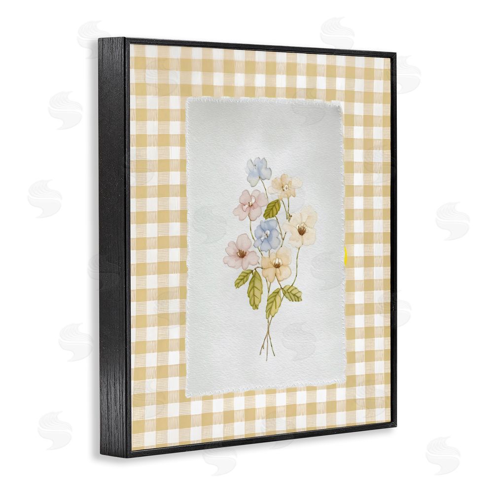 Arlington Prints Soft Gingham Flowers Black Framed Giclee Wall Art Print