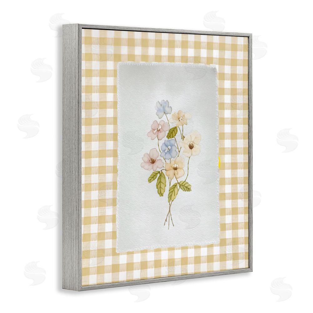 Arlington Prints Soft Gingham Flowers Gray Framed Giclee Wall Art Print