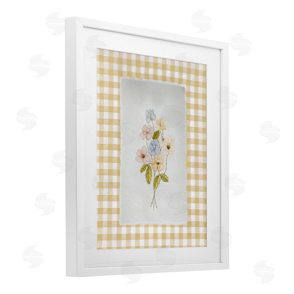 Arlington Prints Soft Gingham Flowers White Framed Print Under Glass with White Mat Wall Art