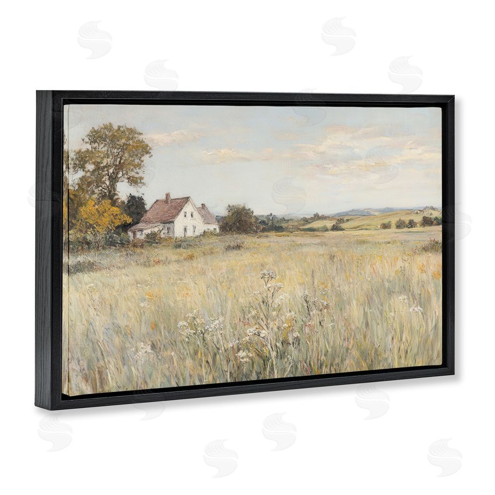 Petal Prints Design Country Living in Golden Meadow Black Floating Frame Canvas Wall Art Print