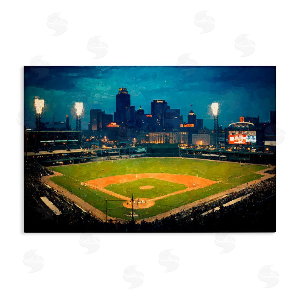 Arlington Prints Baseball Stadium at Night Stretched Canvas Wall Art Print
