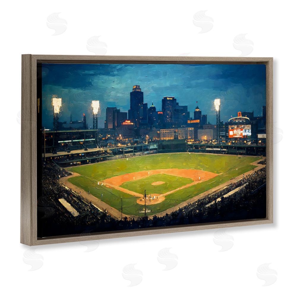 Arlington Prints Baseball Stadium at Night Brown Floating Frame Canvas Wall Art Print