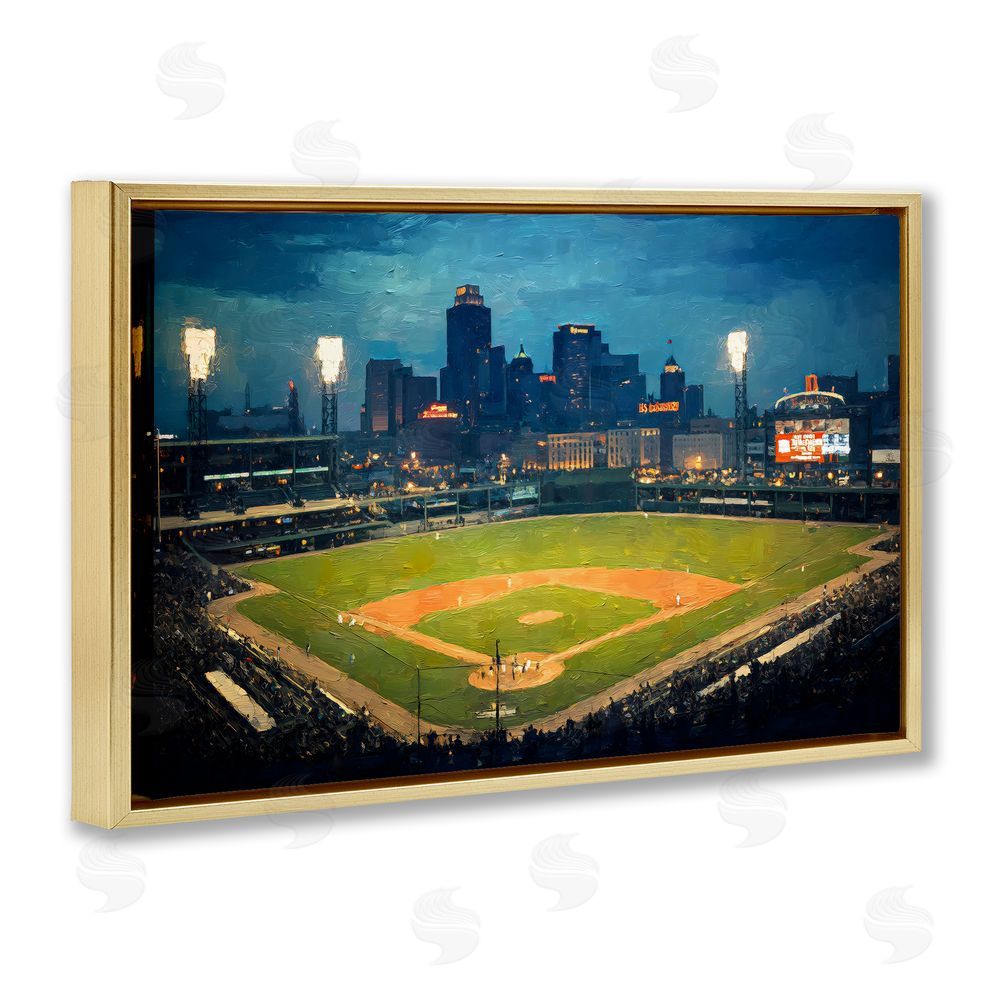 Arlington Prints Baseball Stadium at Night Gold Floating Frame Canvas Wall Art Print