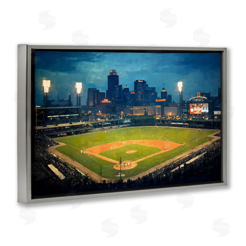 Arlington Prints Baseball Stadium at Night Gray Floating Frame Canvas Wall Art Print