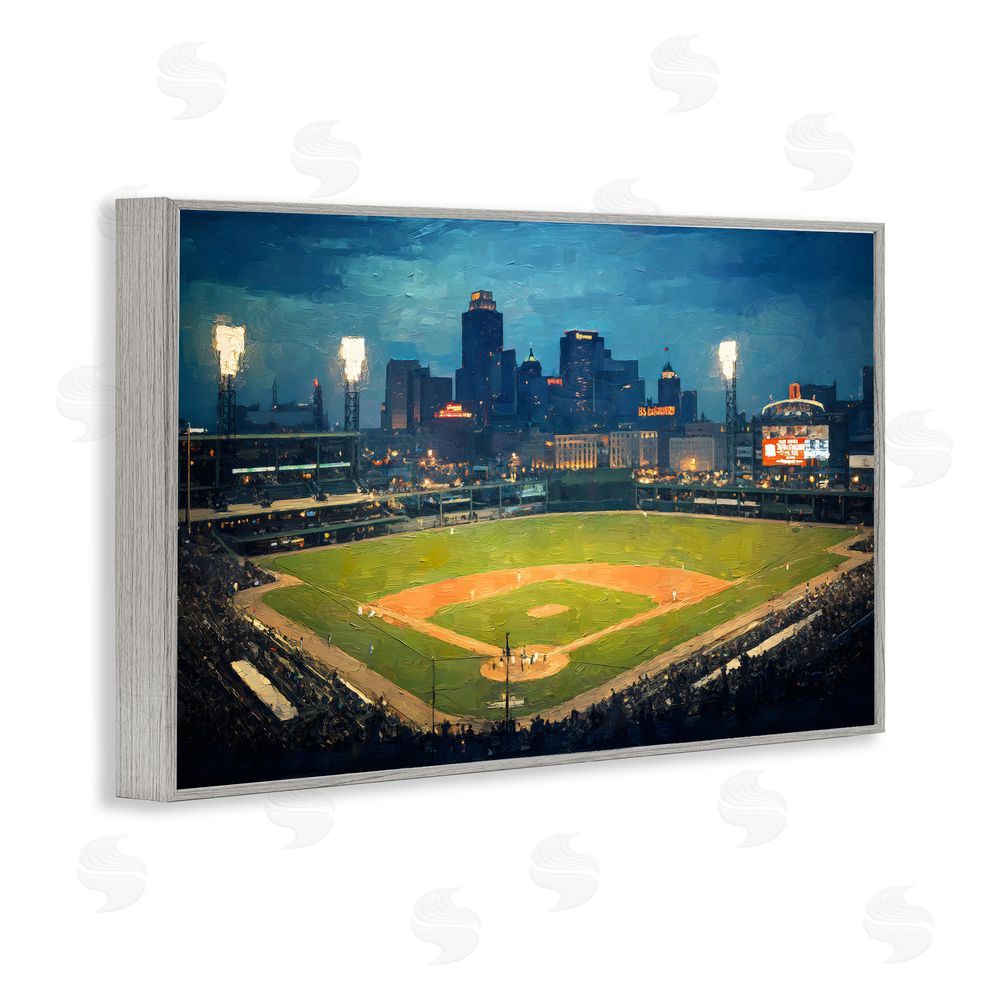 Arlington Prints Baseball Stadium at Night Gray Framed Giclee Print Wall Art