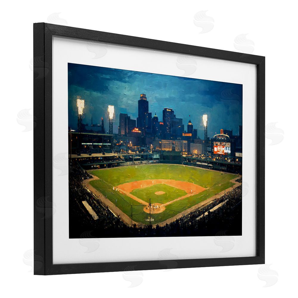 Arlington Prints Baseball Stadium at Night Black Framed Print Under Glass Wall Art