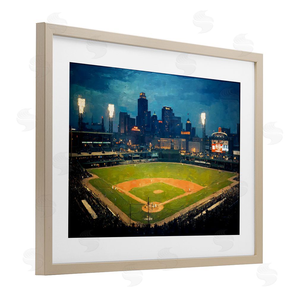 Arlington Prints Baseball Stadium at Night Brown Framed Print Under Glass Wall Art