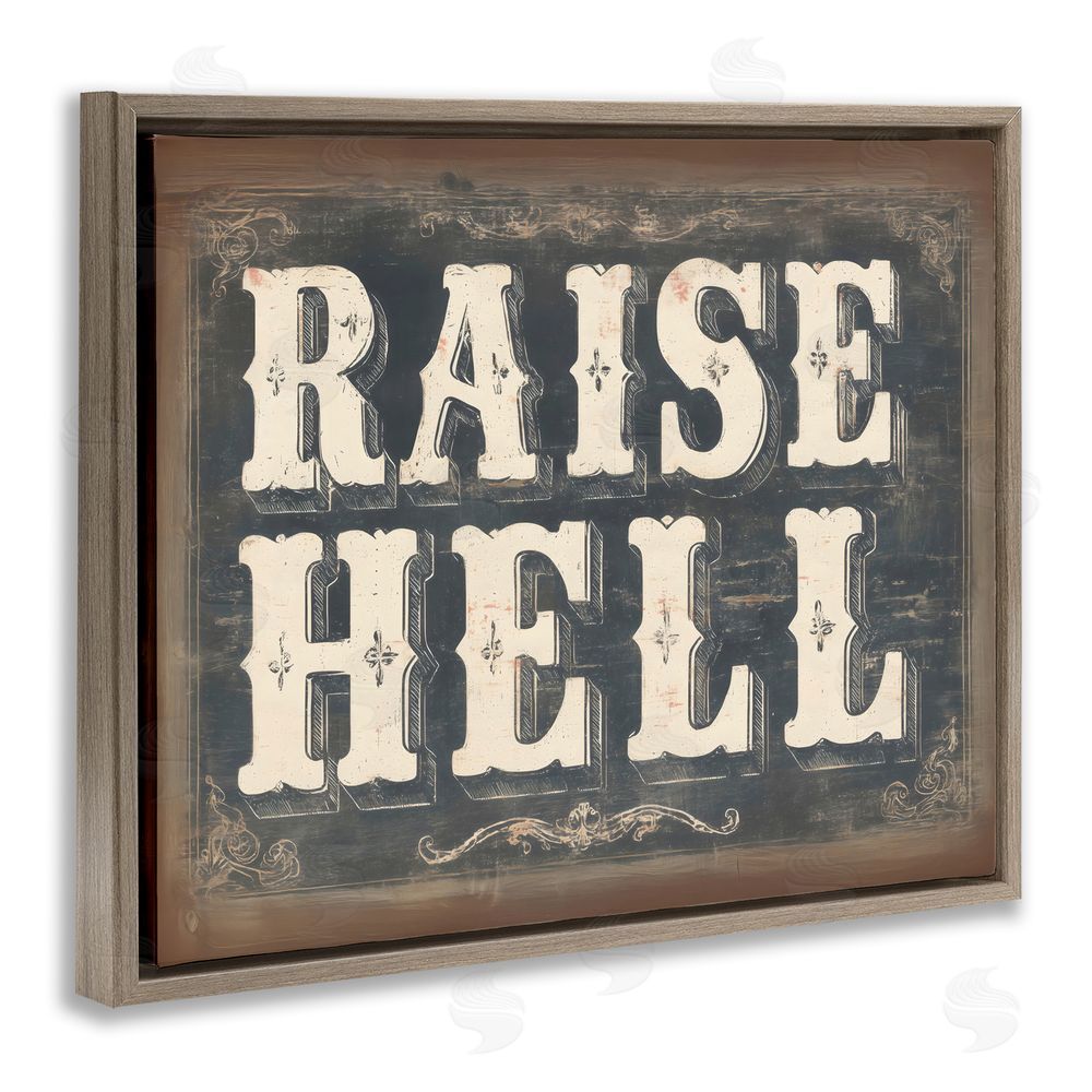 Arlington Prints Raise Hell Vintage Western Brown Floating Framed Canvas Wall Art