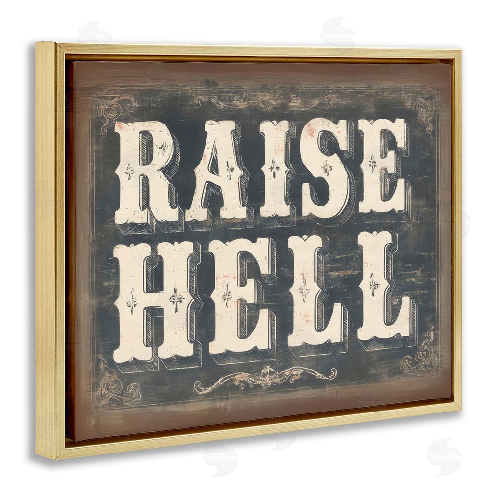 Arlington Prints Raise Hell Vintage Western Gold Floating Framed Canvas Wall Art