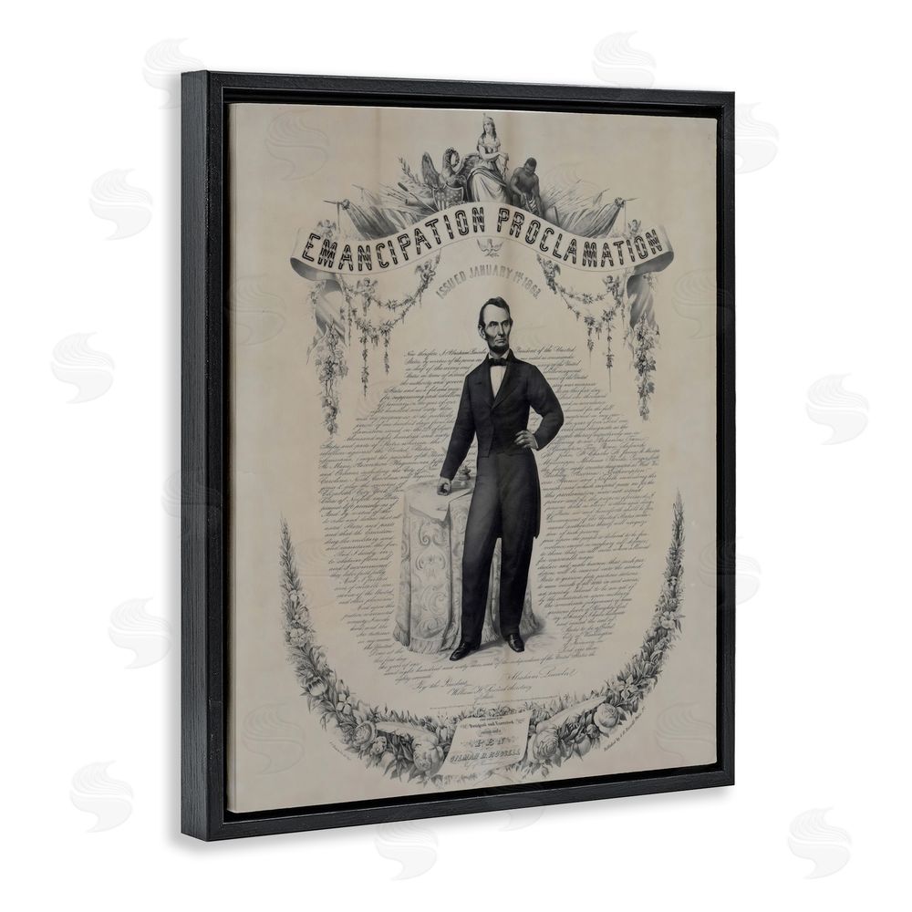 Arlington Prints Lincoln with Emancipation Proclamation Black Floating Framed Canvas Wall Art