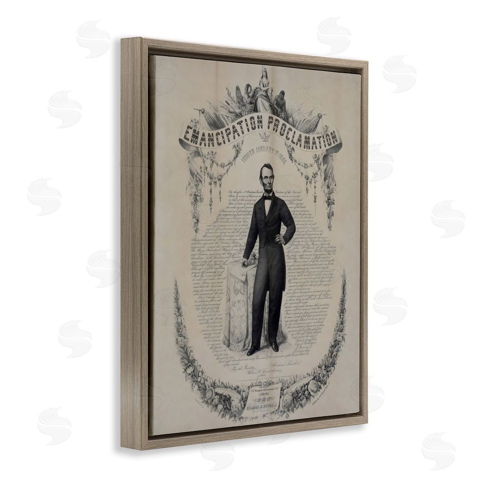 Arlington Prints Lincoln with Emancipation Proclamation Brown Floating Framed Canvas Wall Art