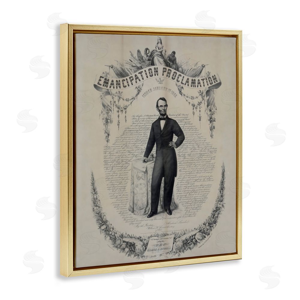 Arlington Prints Lincoln with Emancipation Proclamation Gold Floating Framed Canvas Wall Art