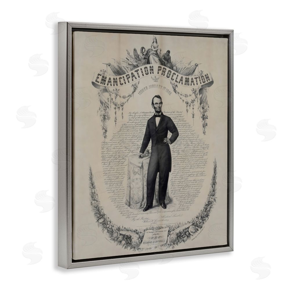 Arlington Prints Lincoln with Emancipation Proclamation Gray Floating Framed Canvas Wall Art