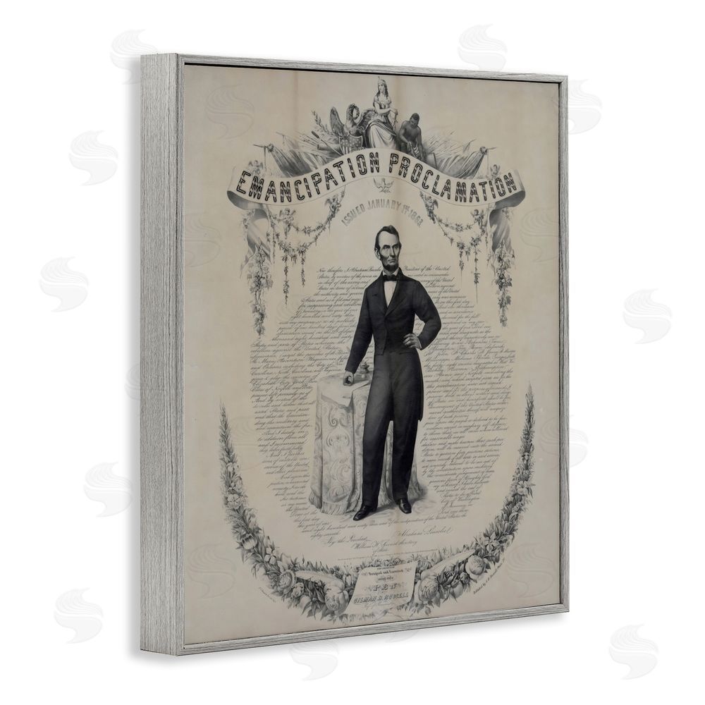 Arlington Prints Lincoln with Emancipation Proclamation Gray Framed Giclee Wall Art