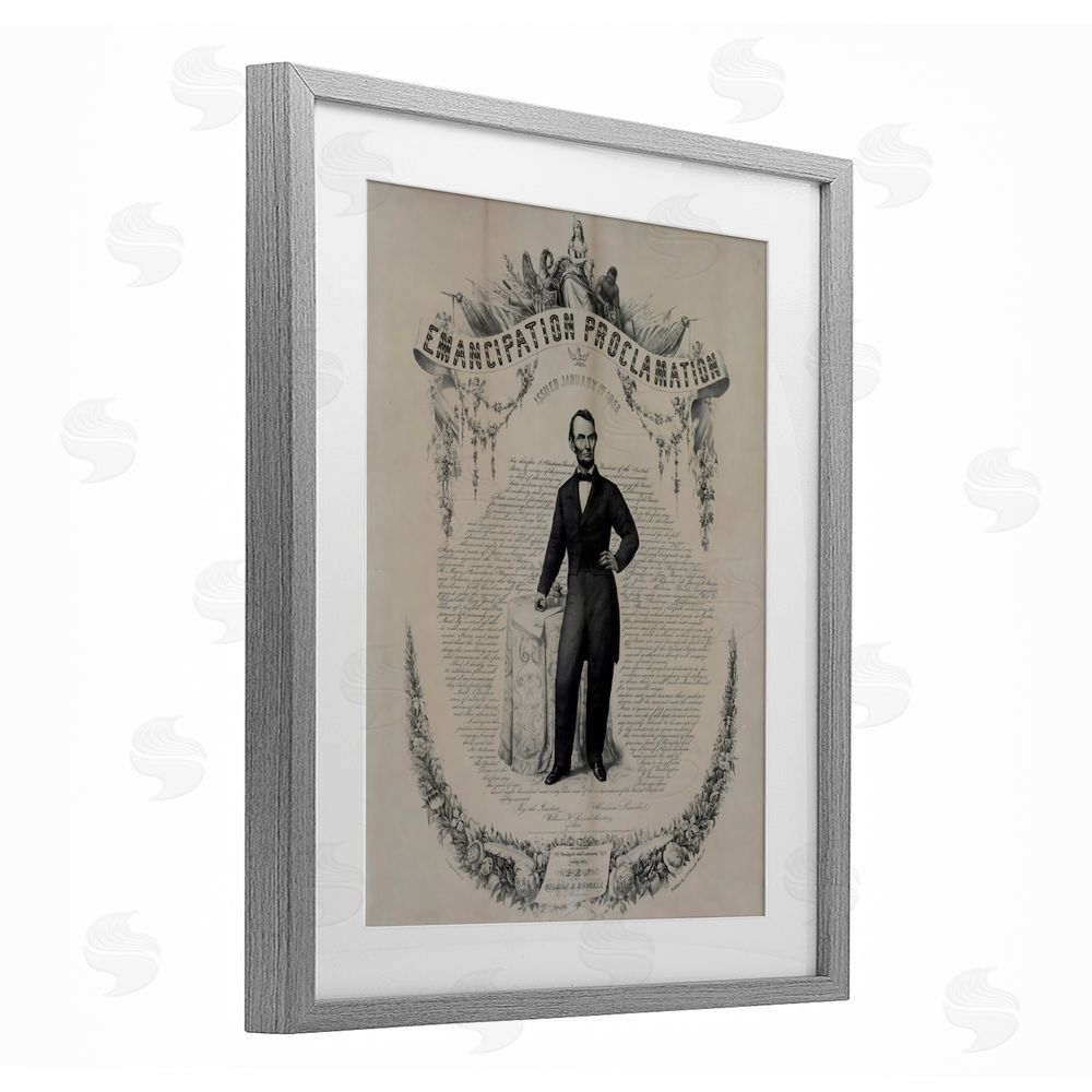 Arlington Prints Lincoln with Emancipation Proclamation Gray Framed Print Under Glass Wall Art