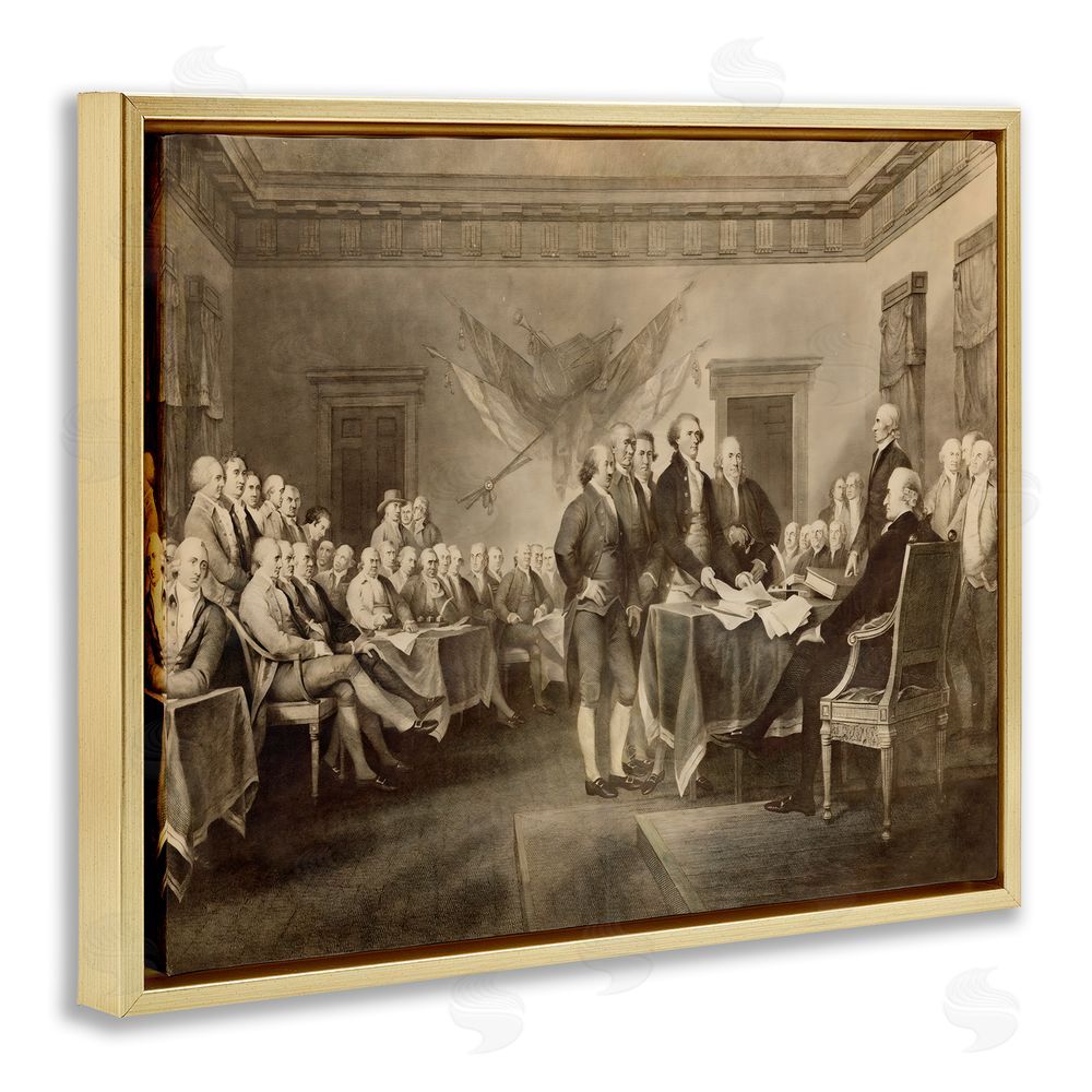Arlington Prints Historical Signing Of Declaration Gold Floating Framed Canvas Wall Art