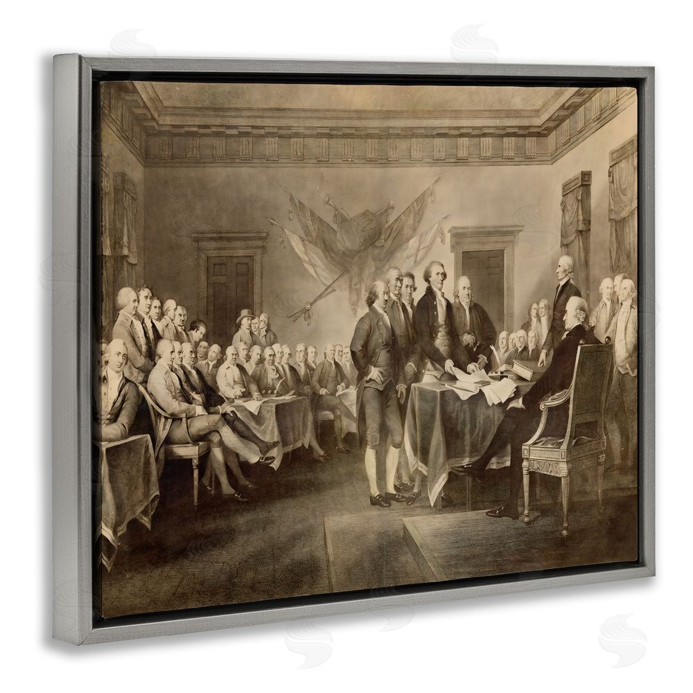 Arlington Prints Historical Signing Of Declaration Gray Floating Framed Canvas Wall Art