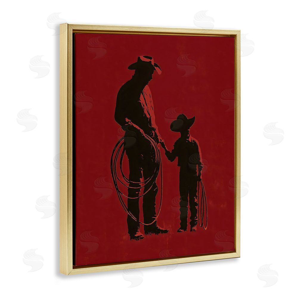 Arlington Prints Burgundy Cowboy Father & Son Gold Floating Frame Canvas Wall Art Print