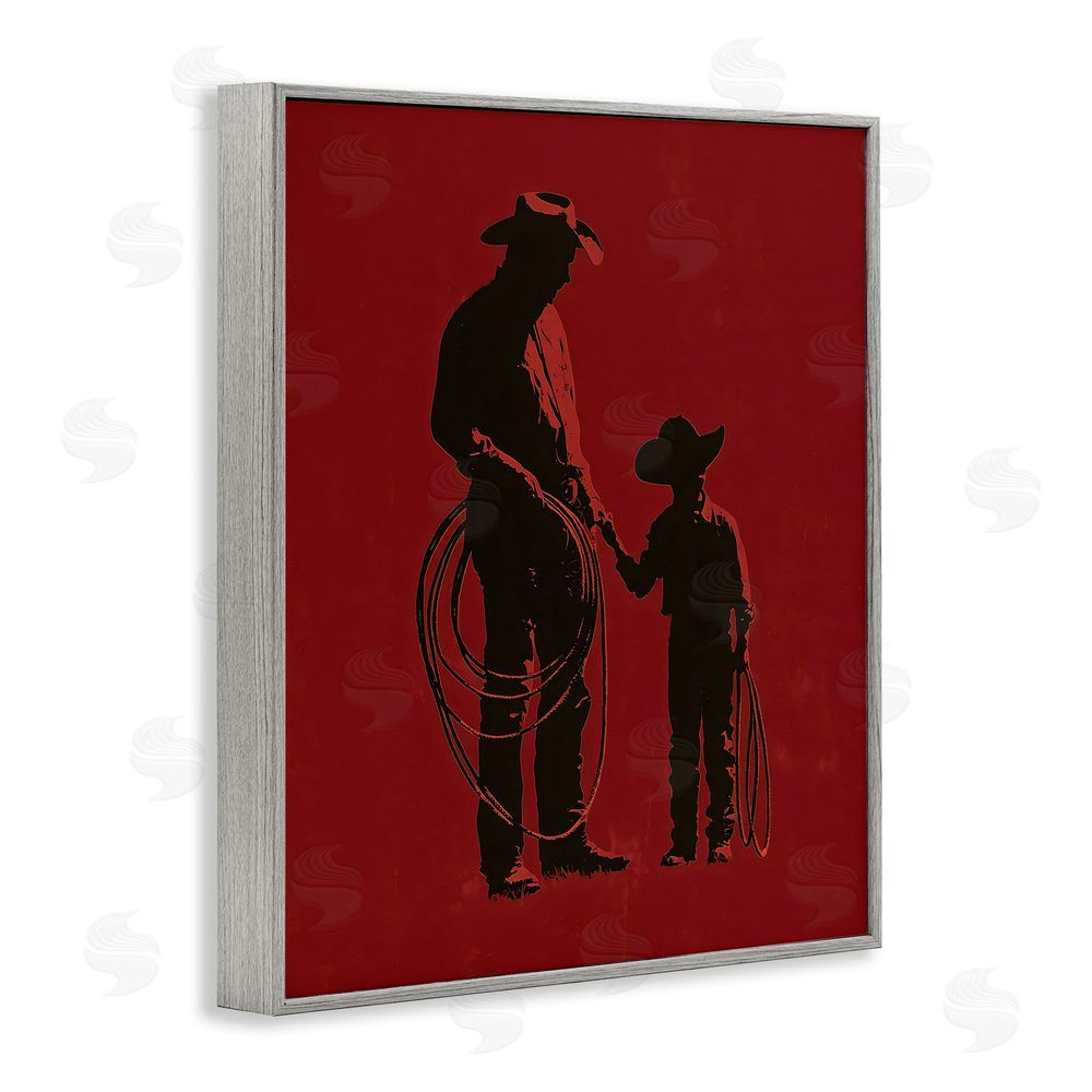 Arlington Prints Burgundy Cowboy Father & Son Gray Framed Giclee Print Wall Art