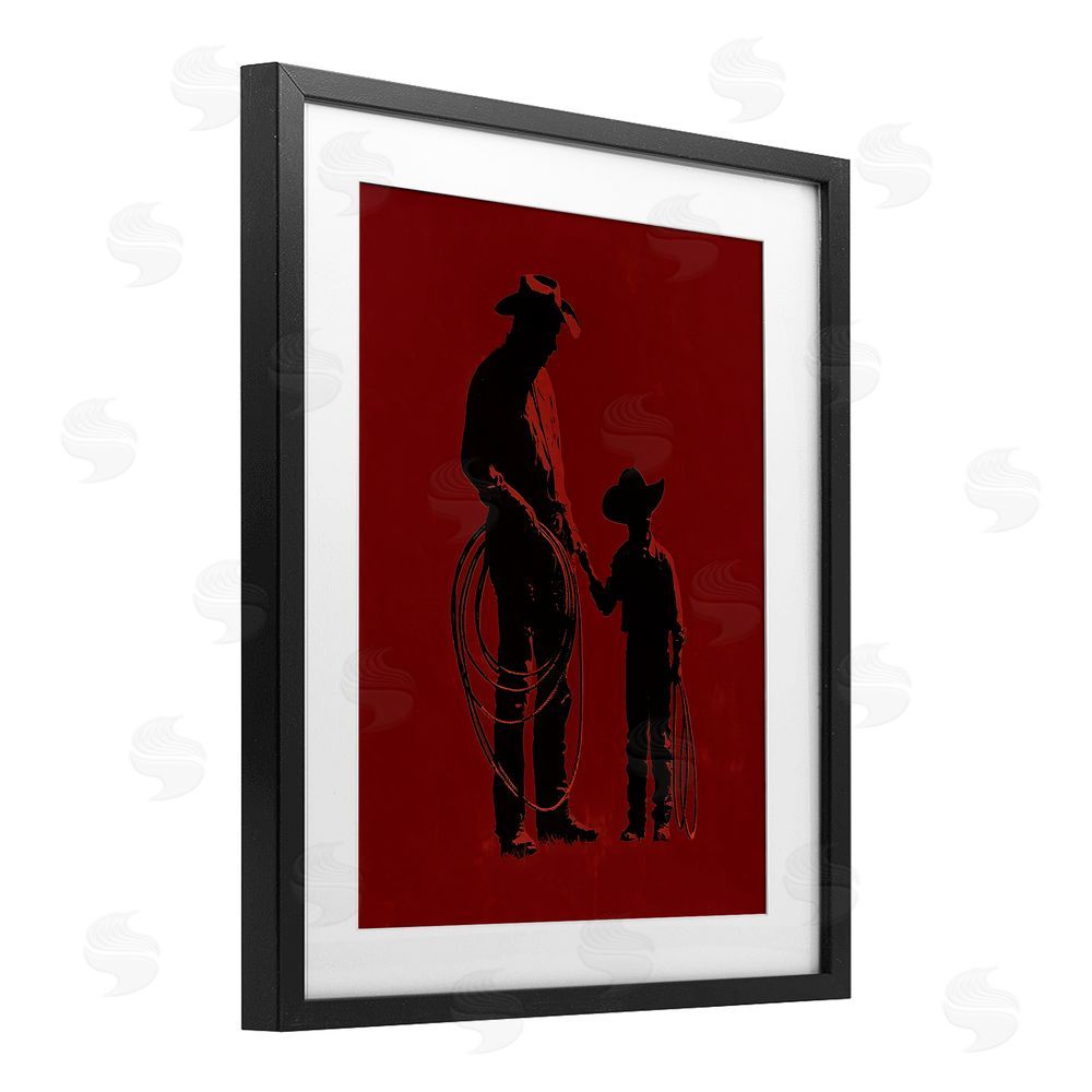 Arlington Prints Burgundy Cowboy Father & Son Black Framed Print Under Glass Wall Art