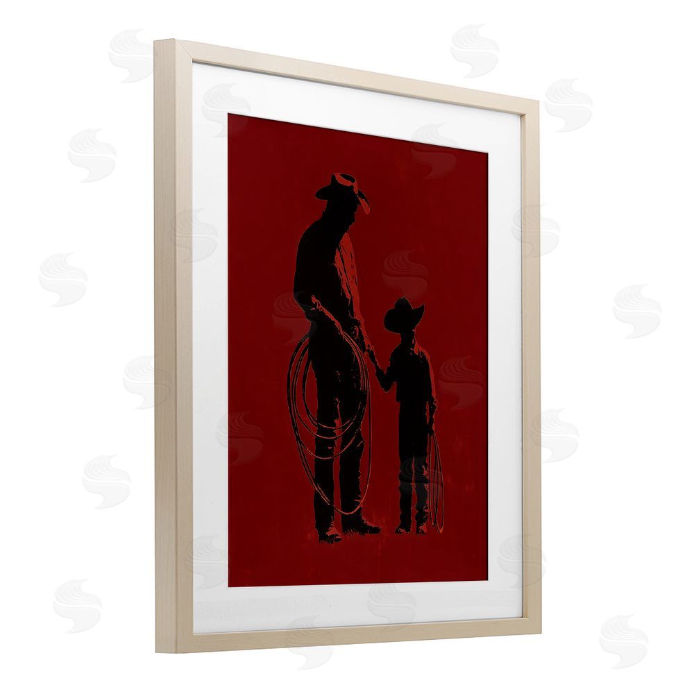 Arlington Prints Burgundy Cowboy Father & Son Brown Framed Print Under Glass Wall Art