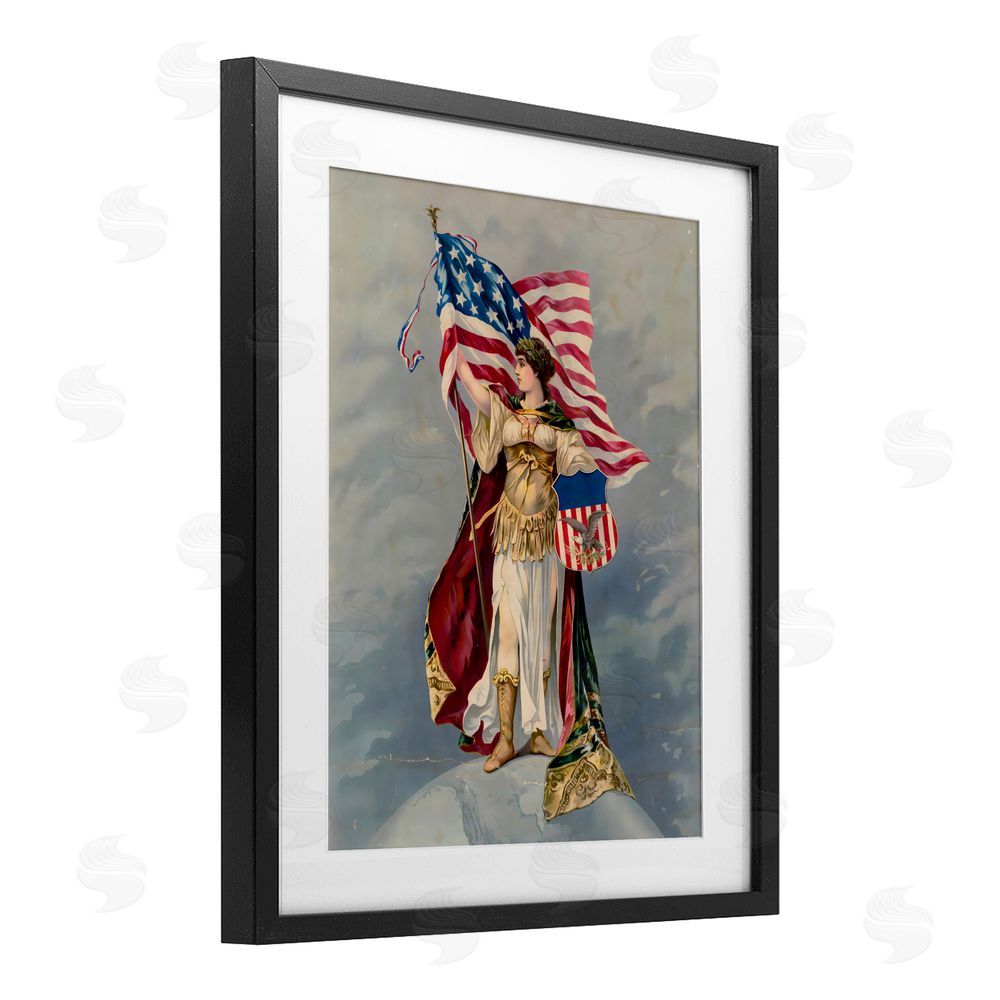 Arlington Prints Columbia Standing with American Flag Black Framed Print Under Glass Wall Art