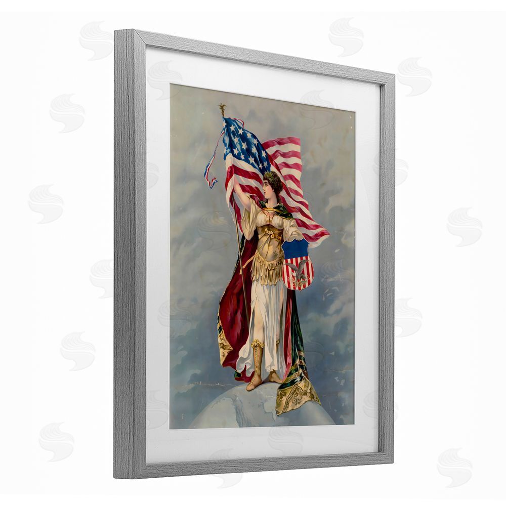 Arlington Prints Columbia Standing with American Flag Gray Framed Print Under Glass Wall Art