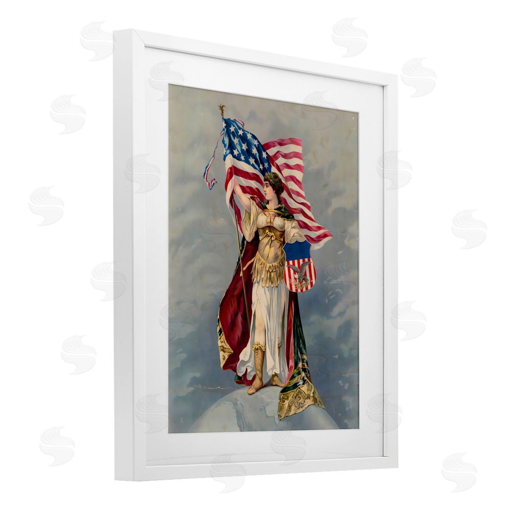 Arlington Prints Columbia Standing with American Flag White Framed Print Under Glass Wall Art
