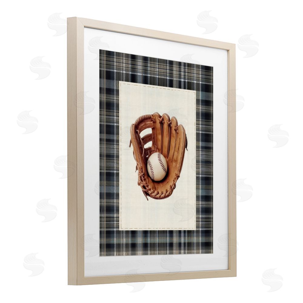 Arlington Prints Baseball Glove with Plaid Birch Framed Print Under Glass Wall Art