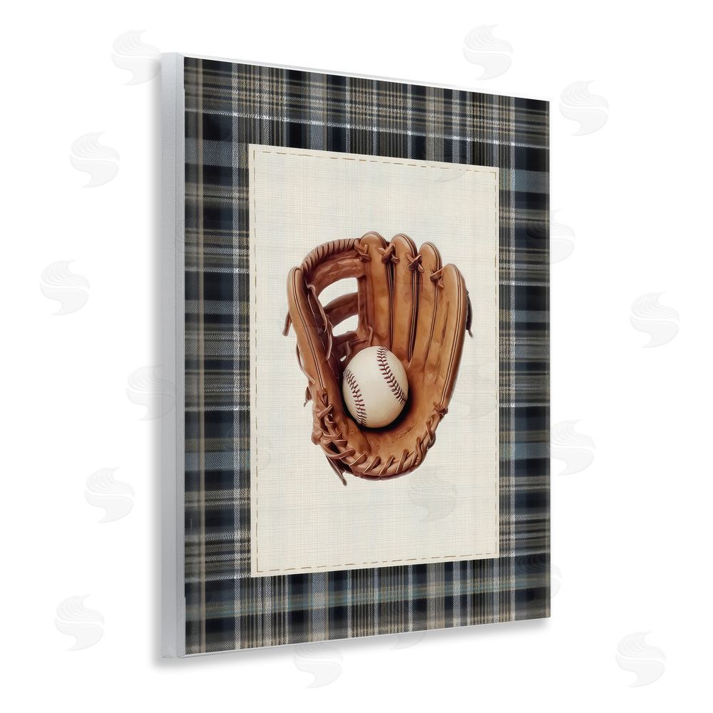 Arlington Prints Baseball Glove with Plaid Wall Plaque Art Print