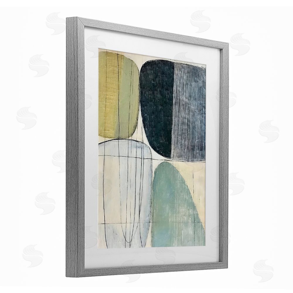 Riley B Modern Organic Composition Gray Framed Print Under Glass Wall Art