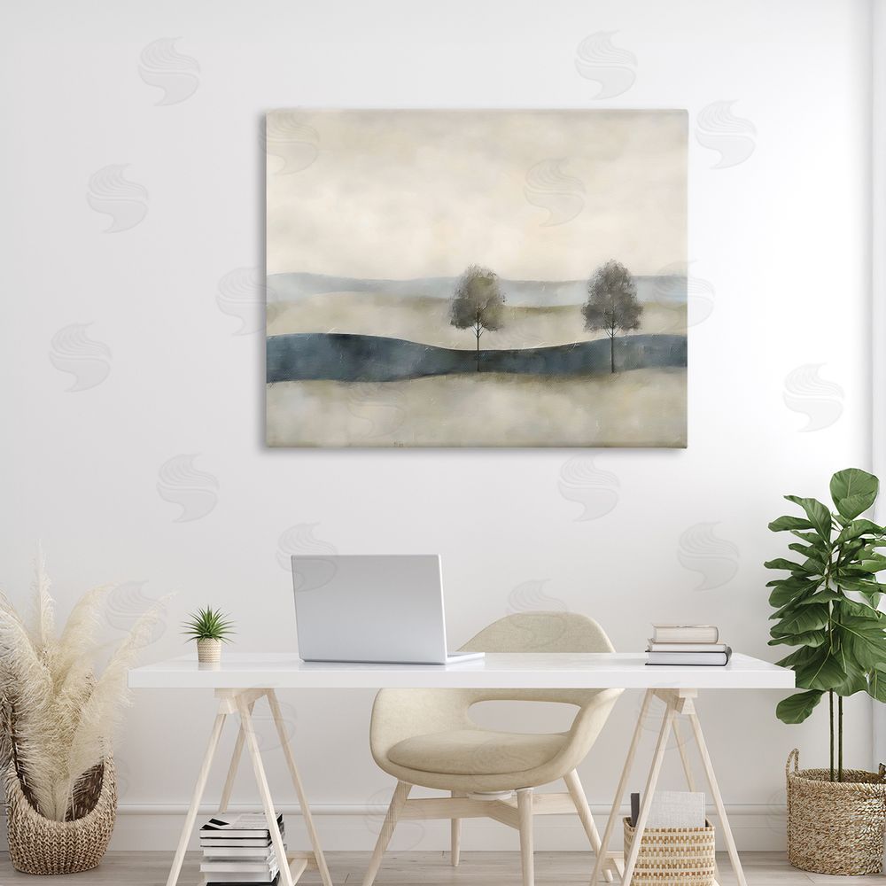 Riley B Muted Horizon with Trees Stretched Canvas Wall Art in Room