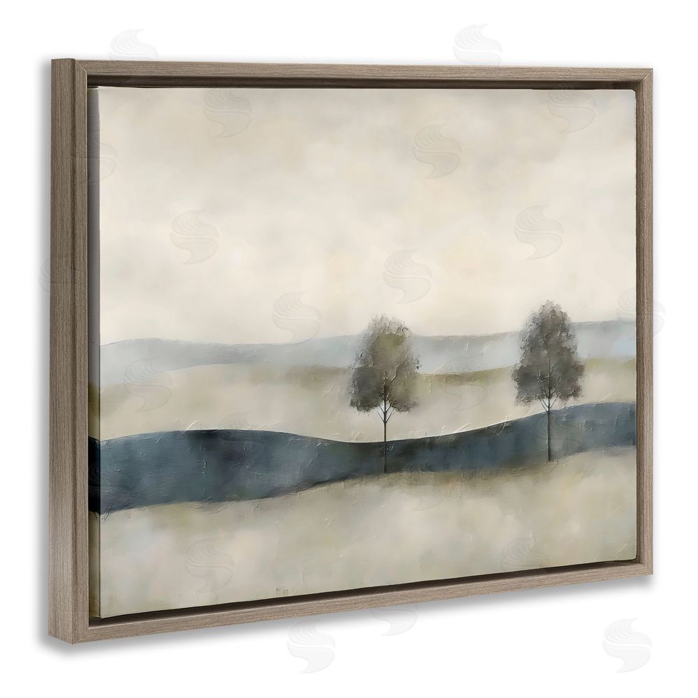 Riley B Muted Horizon with Trees Brown Floating Framed Canvas Wall Art
