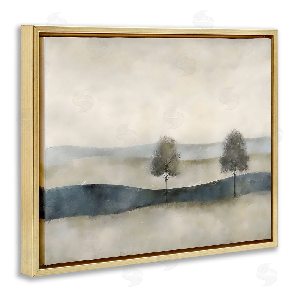 Riley B Muted Horizon with Trees Gold Floating Framed Canvas Wall Art