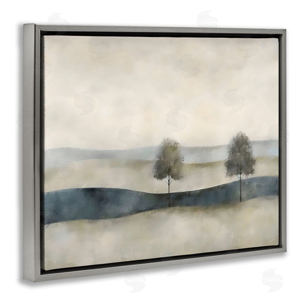 Riley B Muted Horizon with Trees Gray Floating Framed Canvas Wall Art