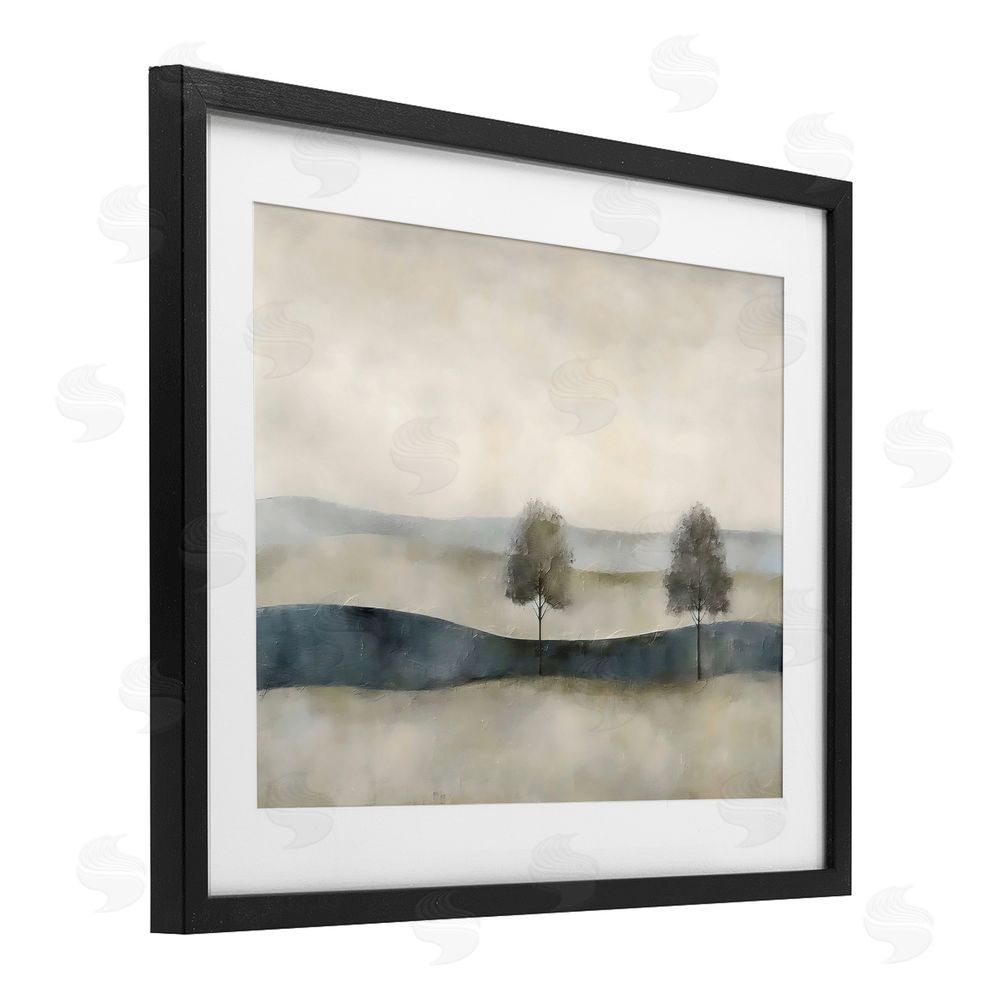 Riley B Muted Horizon with Trees Black Framed Print Under Glass Wall Art
