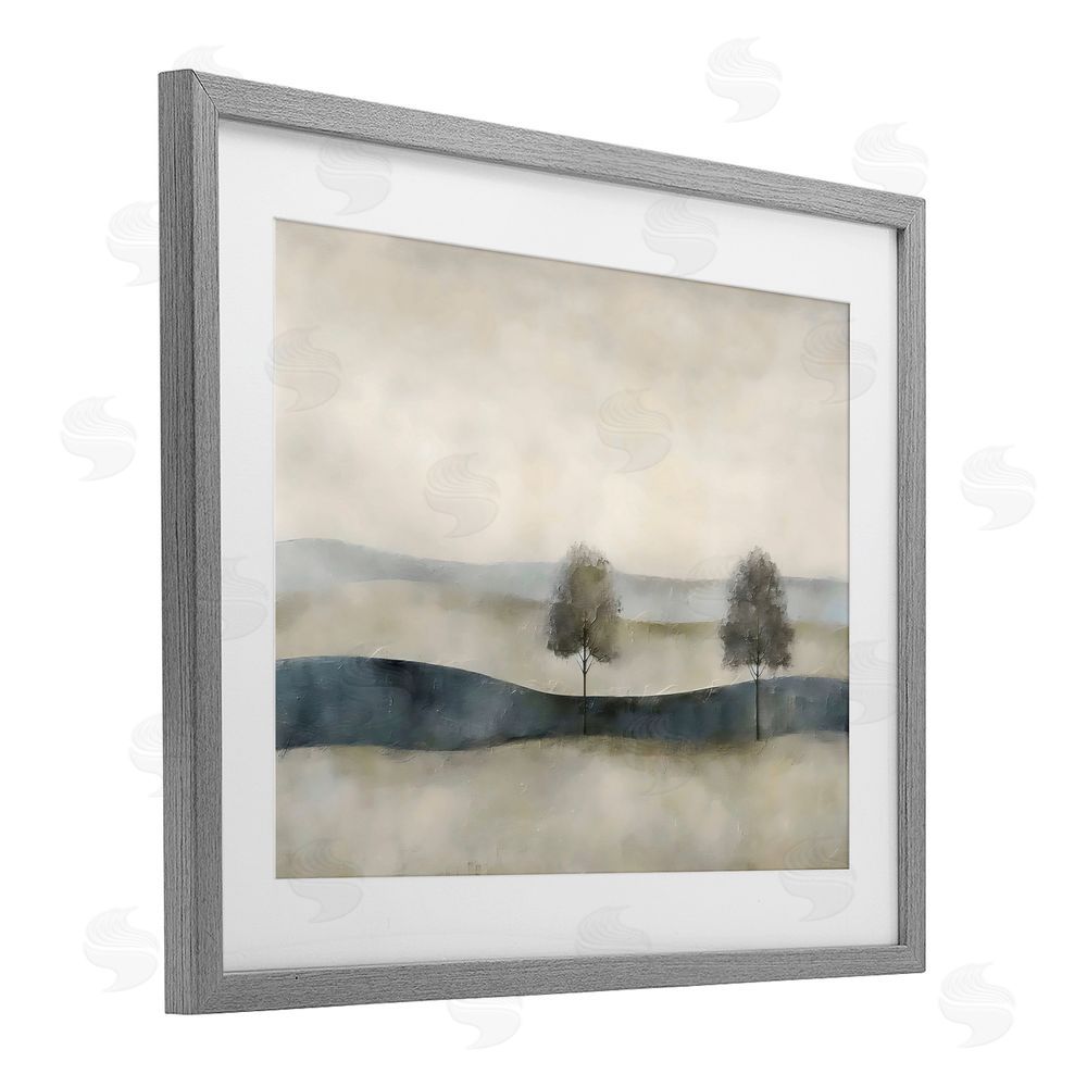 Riley B Muted Horizon with Trees Gray Framed Print Under Glass Wall Art