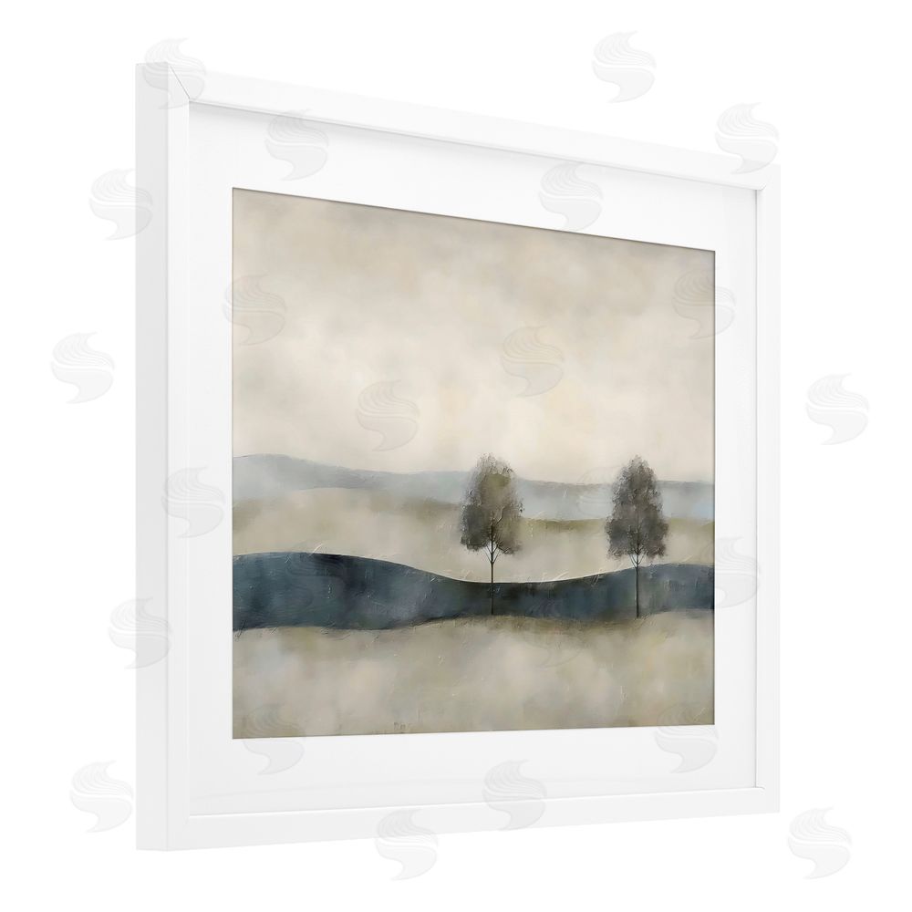 Riley B Muted Horizon with Trees White Framed Print Under Glass Wall Art
